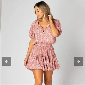 BUDDY LOVE Red & White Ray Dress in Crimson Puff Sleeve Ruffle Flowy X-Small XS